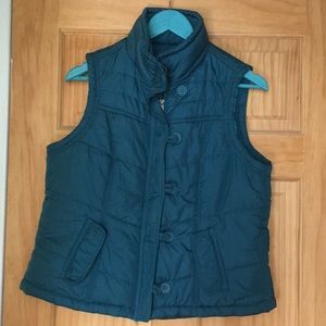 Teal zip & button closure vest